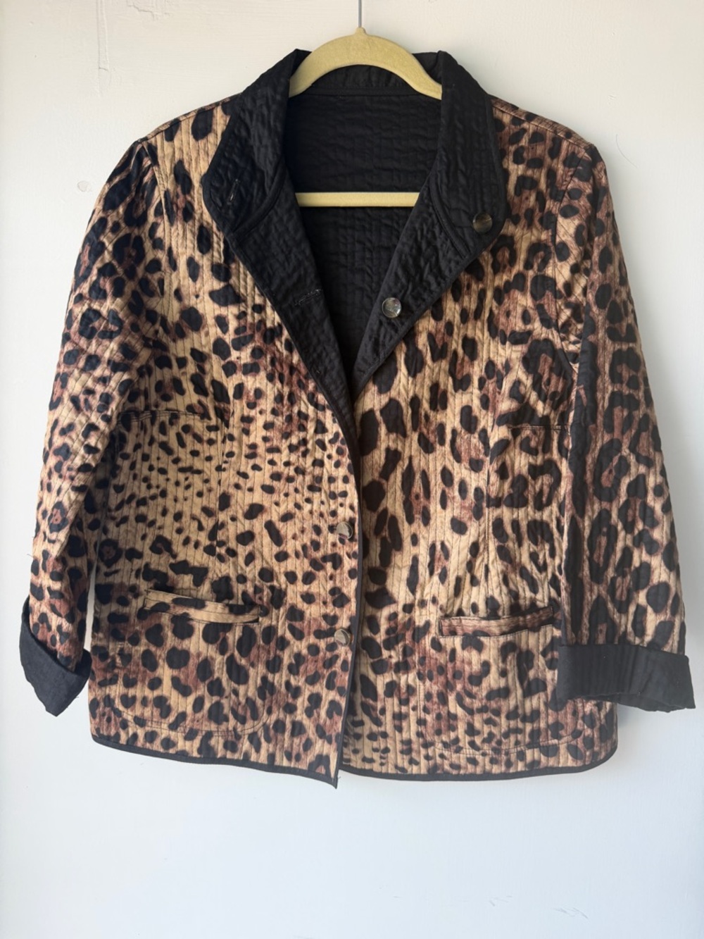 PATTY KIM Leopard Print Quilted Blazer in Brown and Black